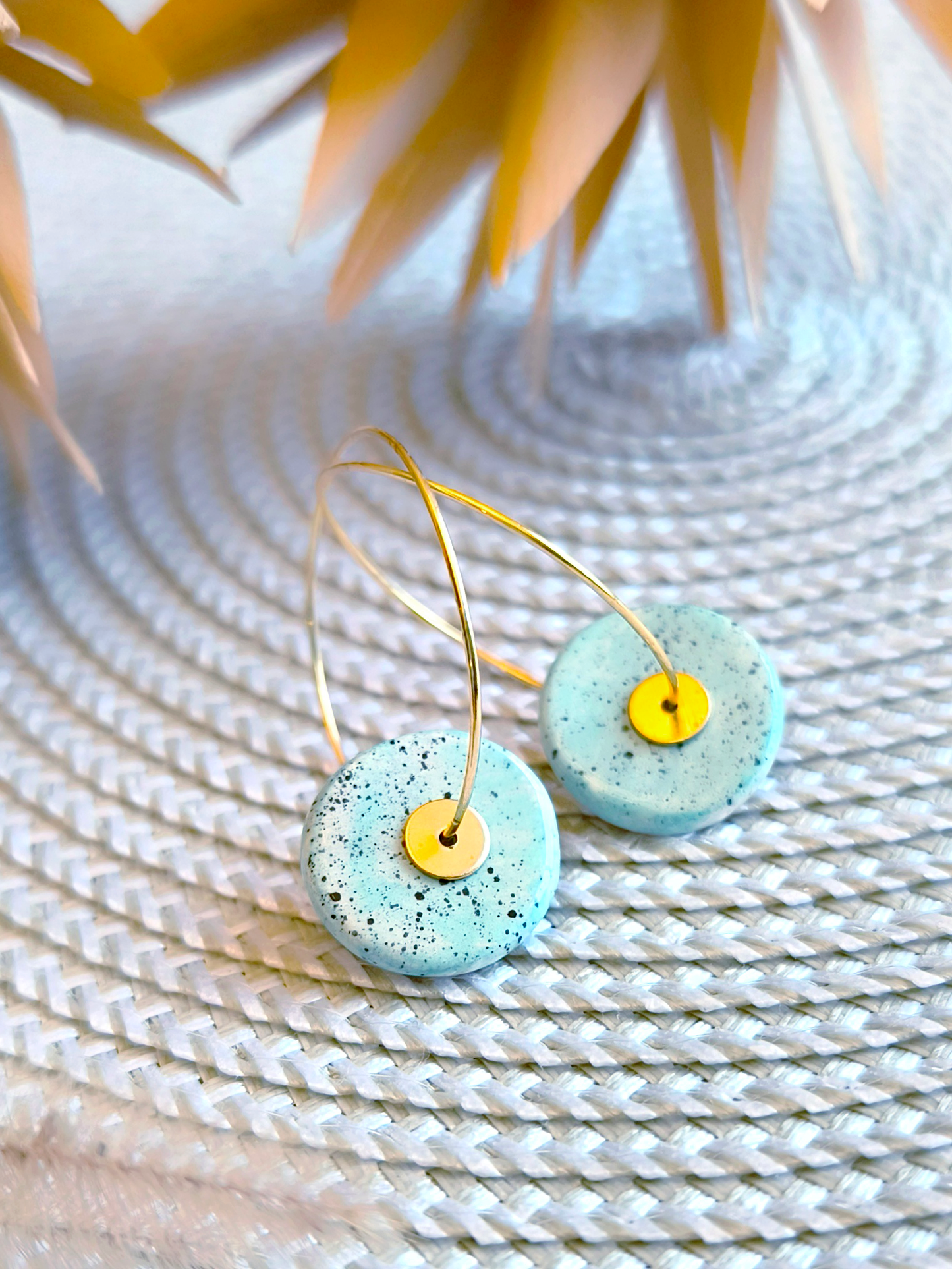 ROUND SHAPED ceramic dangle earrings, TURQUOISE