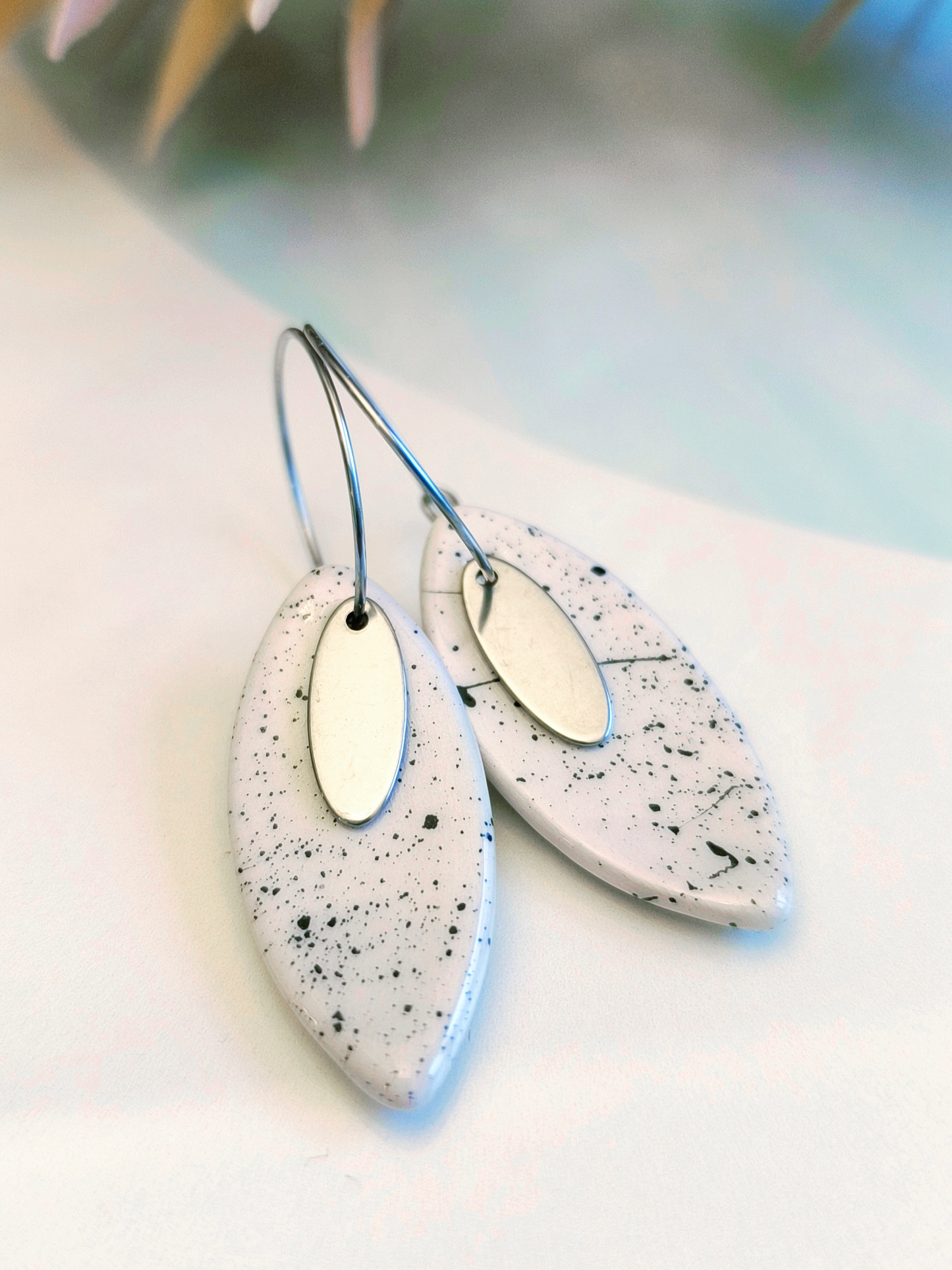 MARQUISE SHAPED ceramic dangle earrings, WHITE