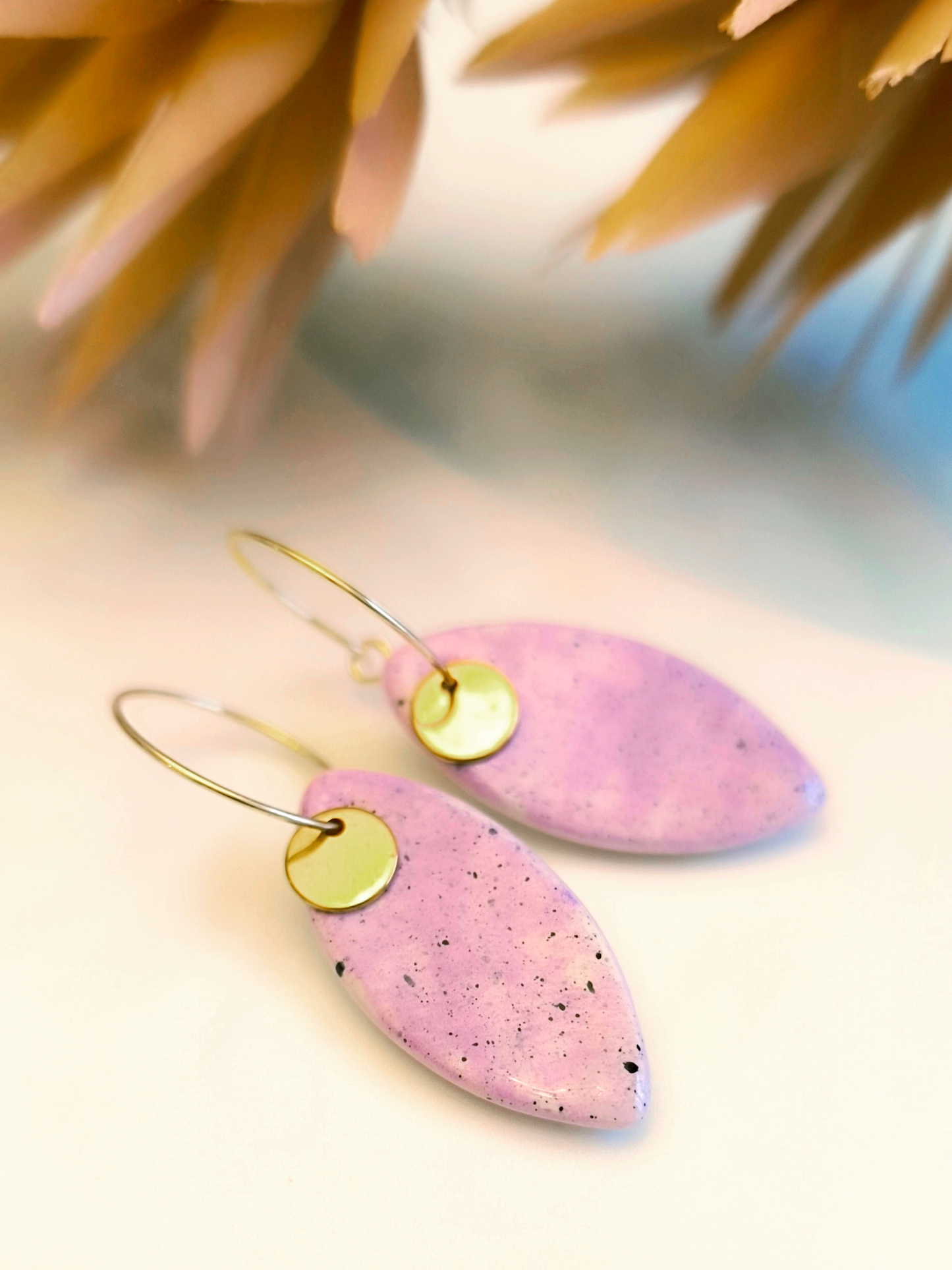 MARQUISE SHAPED ceramic dangle earrings, PURPLE