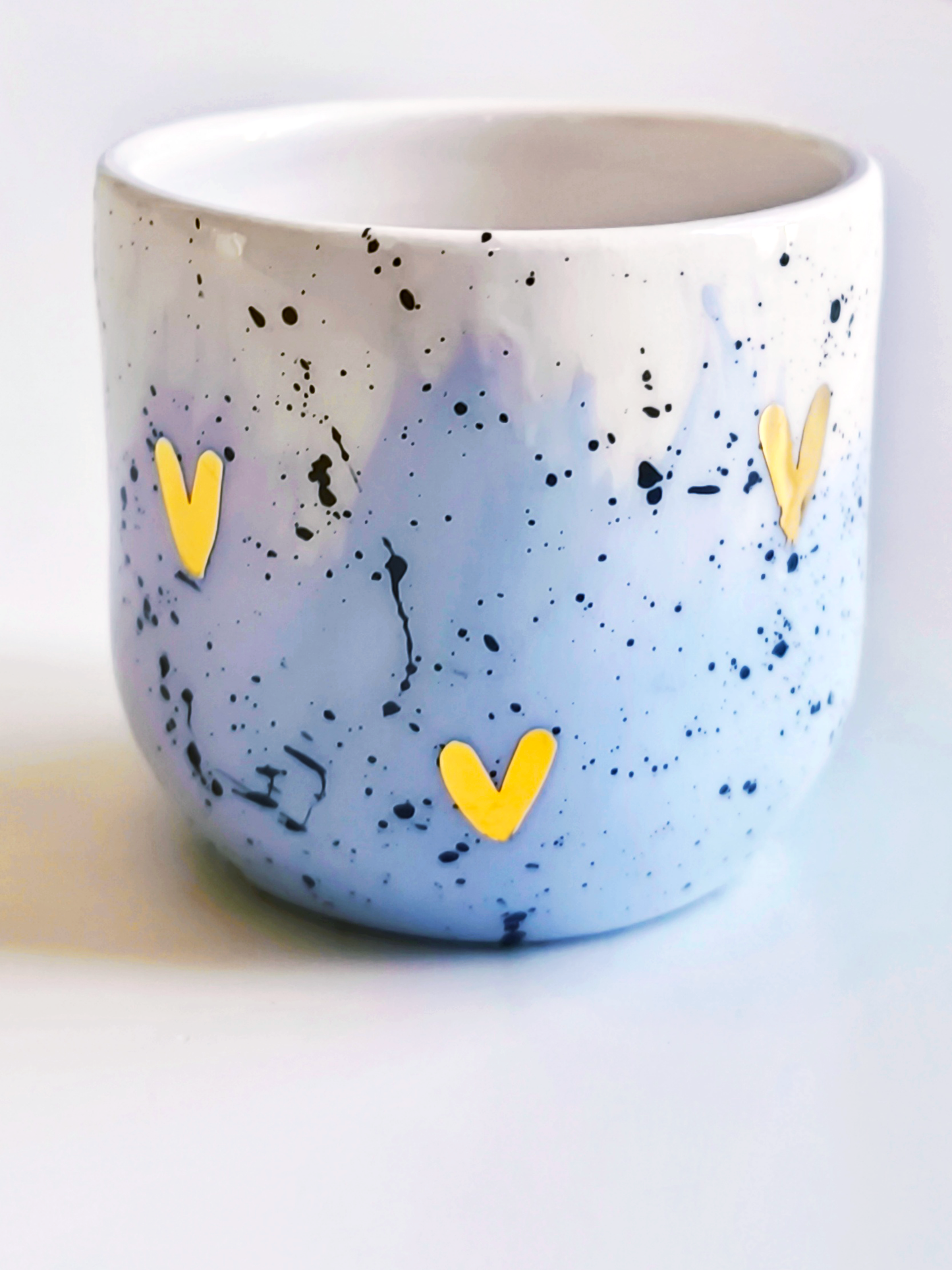 CERAMIC CUP, baby blue with gold hearts, 80ml