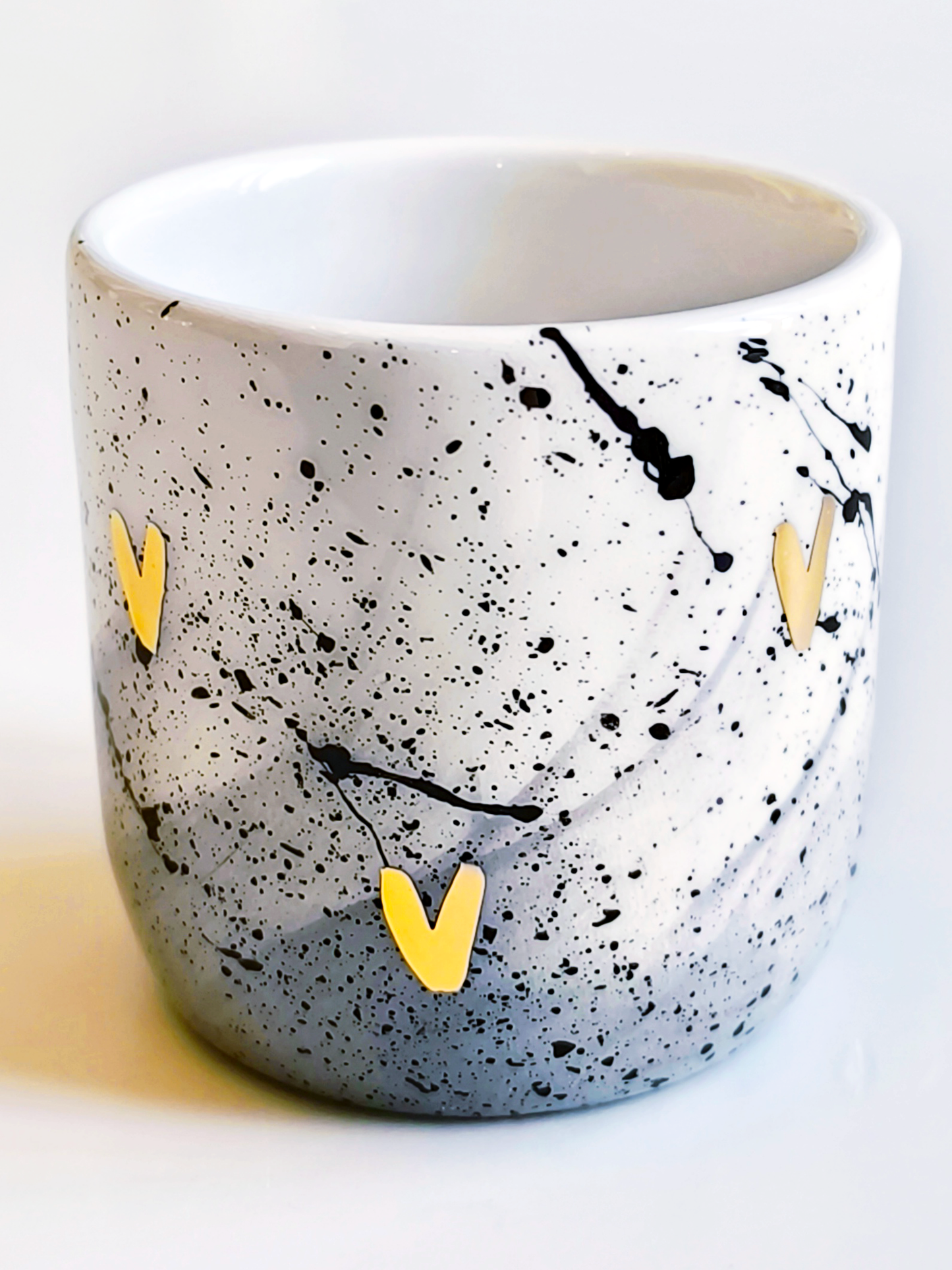 CERAMIC CUP, gray with gold hearts, 80ml