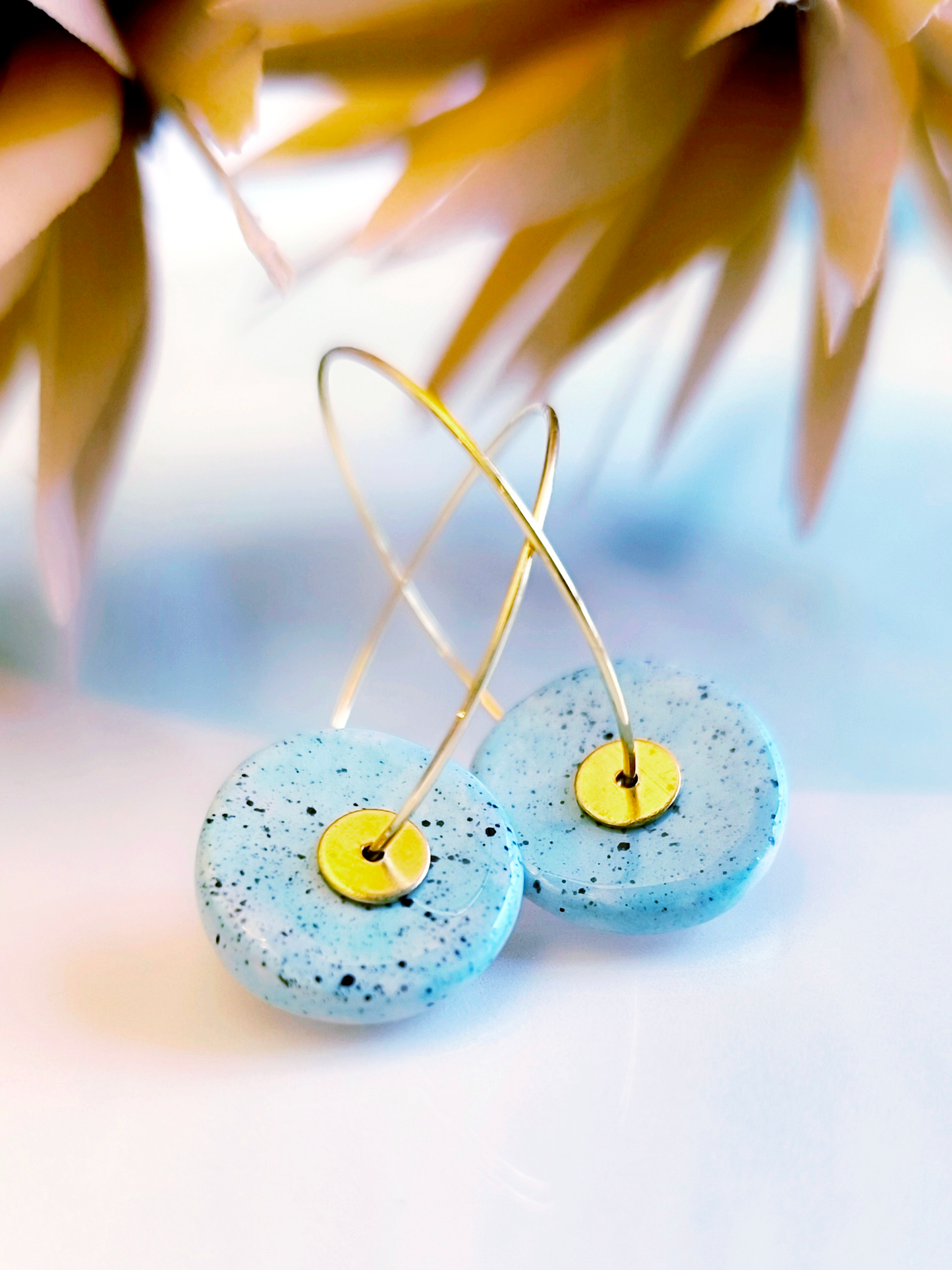 ROUND SHAPED ceramic dangle earrings, TURQUOISE