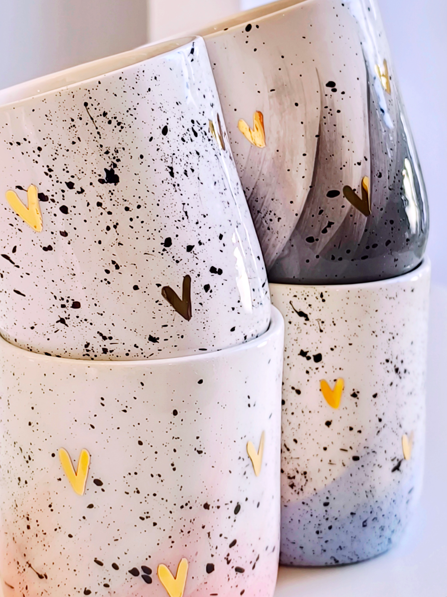 CERAMIC CUP, white with gold hearts, 200ml