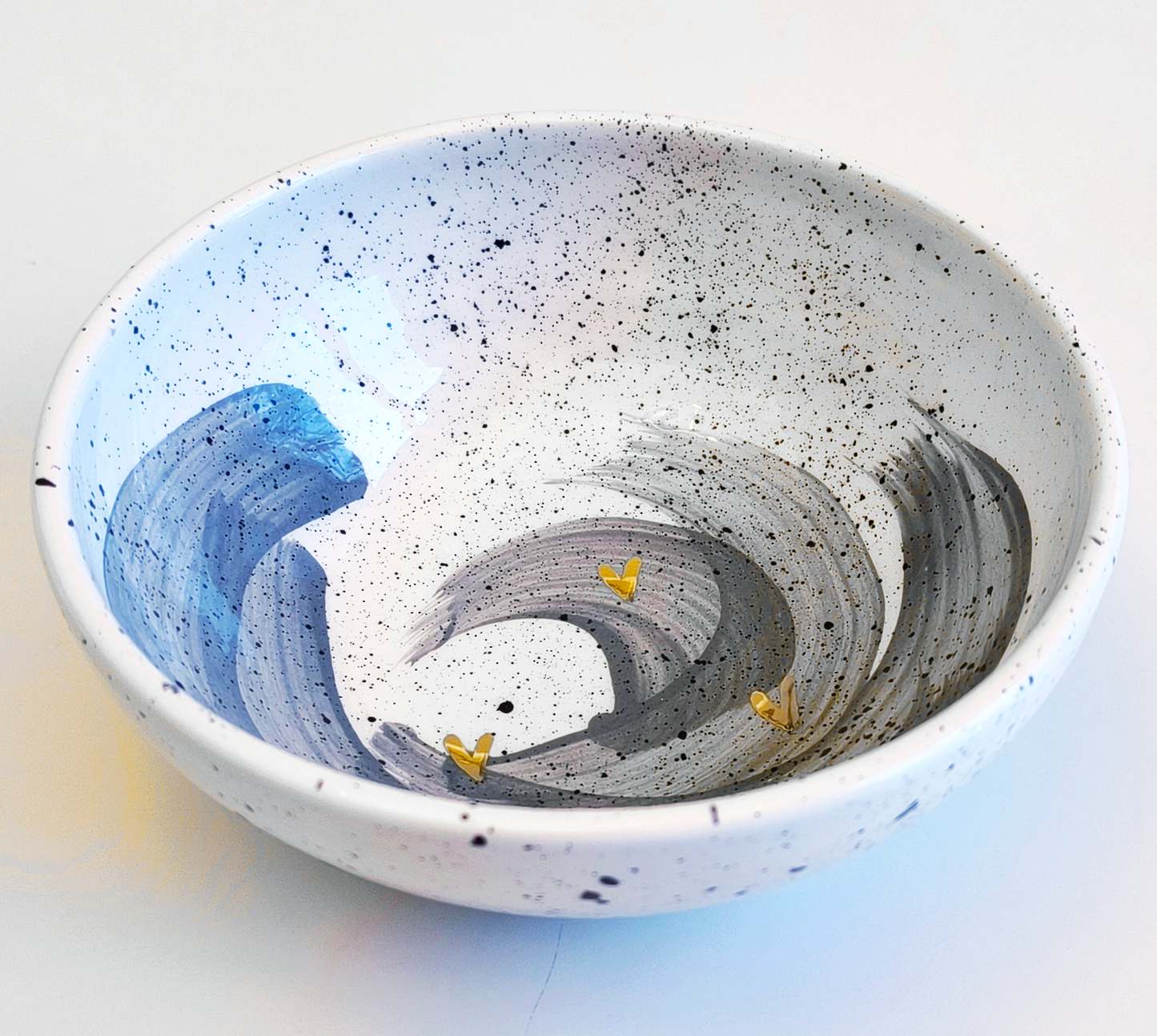 CERAMIC BOWL, gray with gold hearts