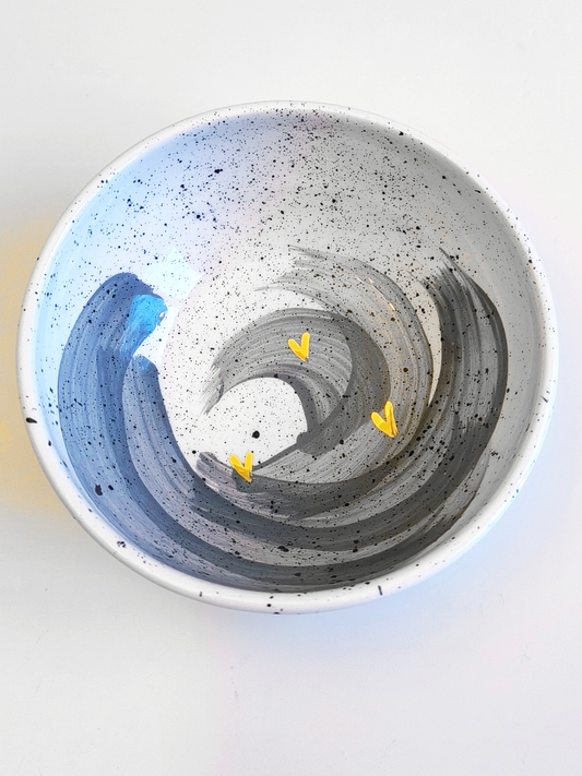 CERAMIC BOWL, gray with gold hearts